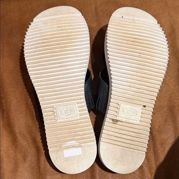 {preloved} Women’s UGG Black Leather Cross-Strap Slide Sandals - Picture 11 of 13